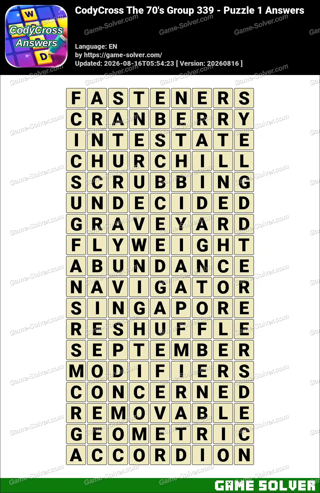 CodyCross The 70’s Group 339 – Puzzle 1 Answers